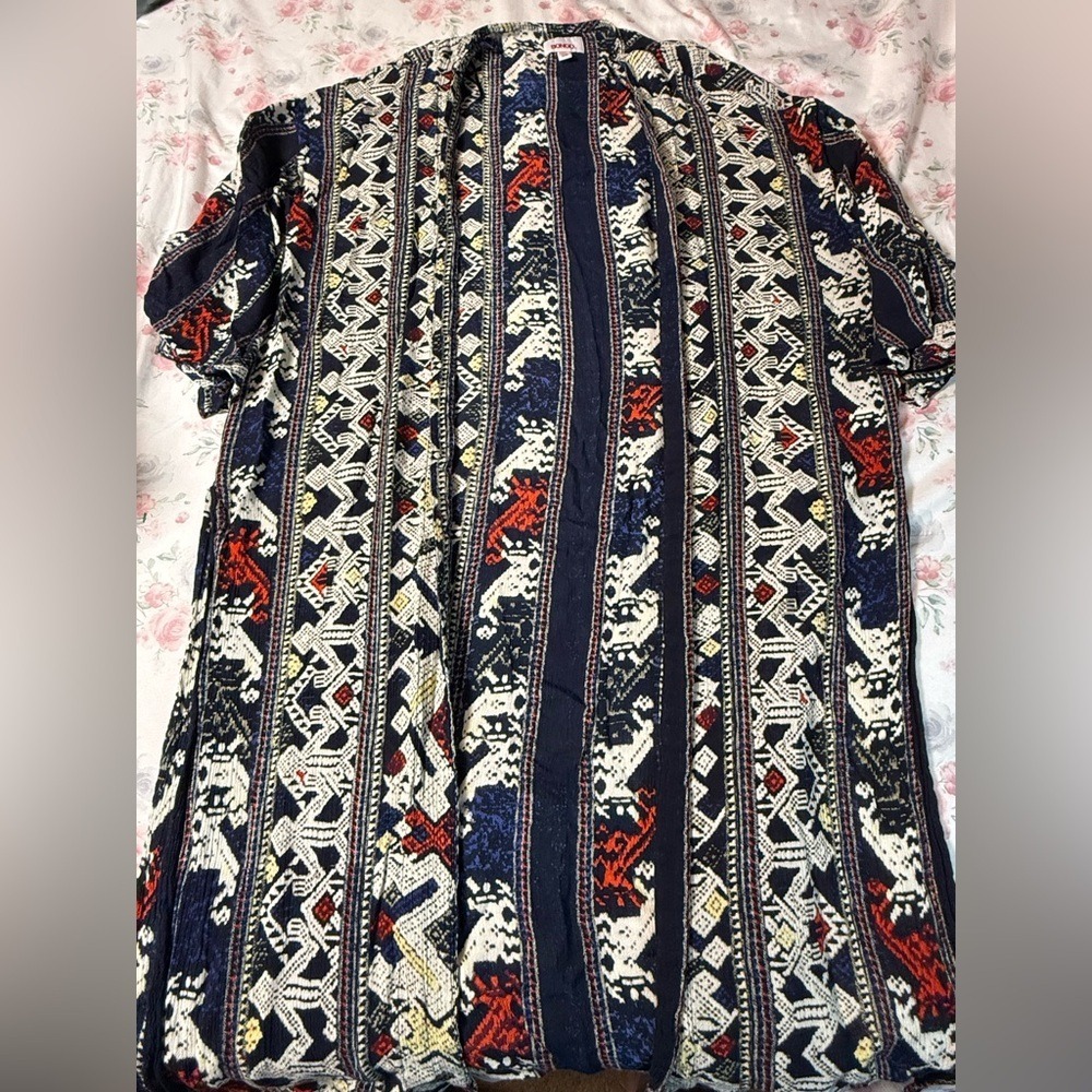 Bongo Boho Tribal Print Open Front Cardigan Duster Women's‎ Small